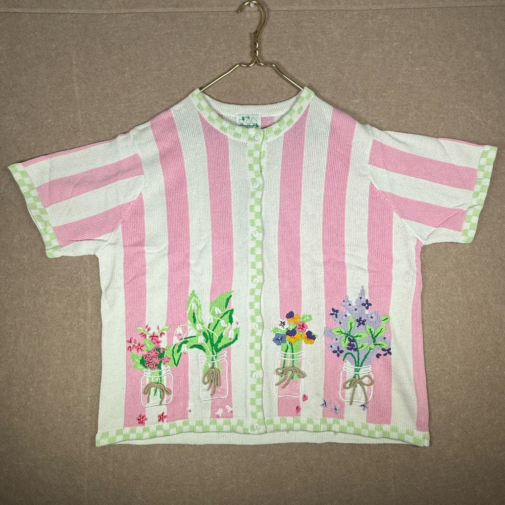 Quacker Factory Women's 2X Small Flower Garden Sweater Cardigan W/Button Covers